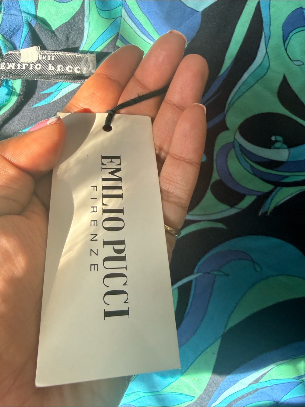 Emilio Pucci Short-Sleeve Mock Neck Top in Blue and Teal Swirl Print - Picture 4 of 7